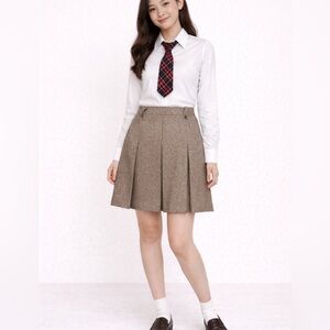 New Lavinia Club Brown Gold Metallic Pleated Preppy, Academia Grunge Skirt Sz S